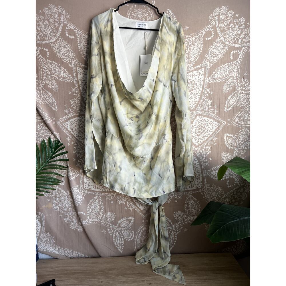 Peppermayo Sorrel Long Sleeve Mini Dress Yellow Tie Dye US 8 NWT - Picture 3 of 6